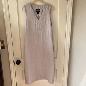 Tahari 100% Linen Sleeveless Midi Dress Light Gray Large Minimalist lagenlook